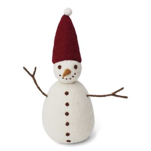 Grote Sneeuwpop met Rode Sneeuwmuts en armpjes - 27 cm