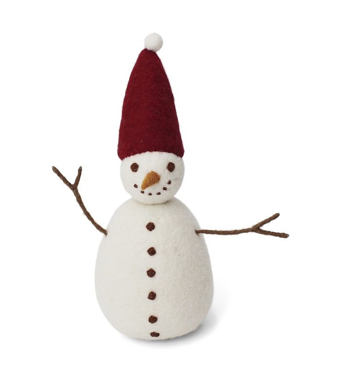 Én Gry & Sif Grote Sneeuwpop met rode muts en armpjes - staand model - 27 cm