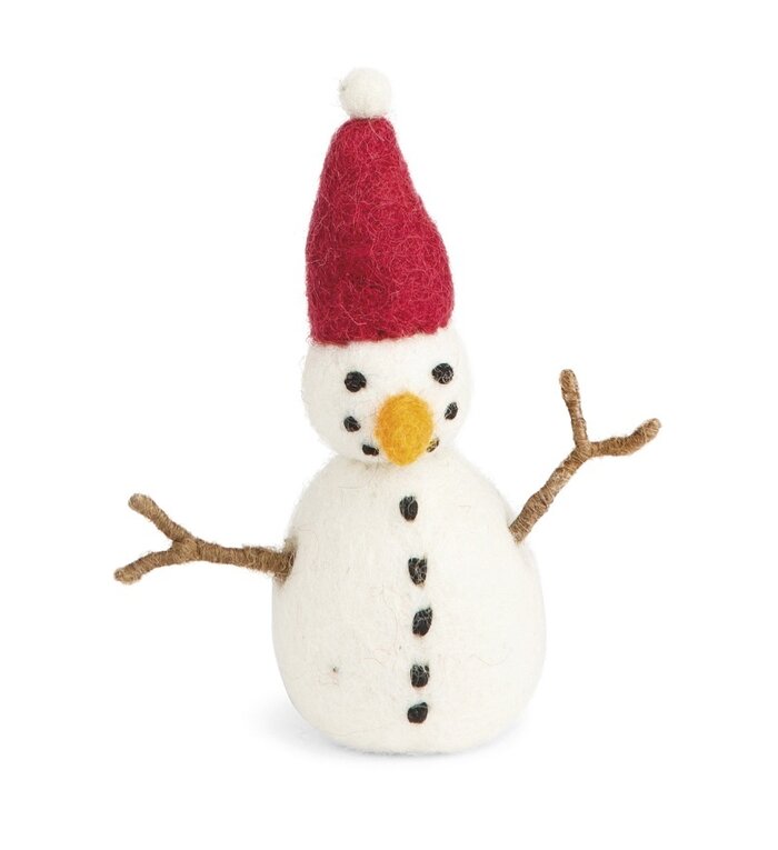 Én Gry & Sif Sneeuwpop met rode ijsmuts en armpjes - 10,5 cm - staand of hangend