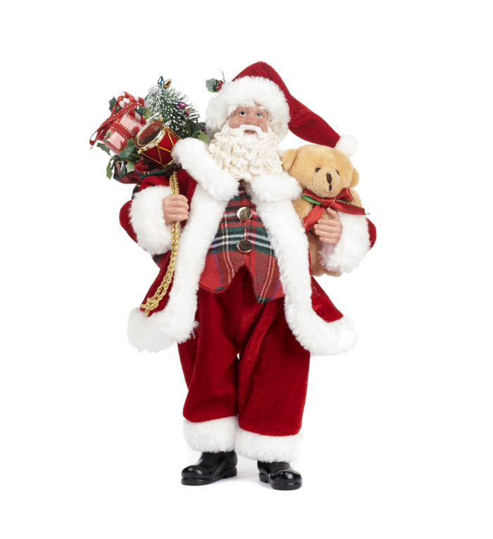 Goodwill Kerstman figuur met beer en zak met kerstcadeaus 28 cm