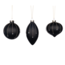 Goodwill Set van 3 verschillend gevormde mat zwarte kerstballen fraai afgewerkt met glitters en glinsterende steentjes - van glas - 8 cm