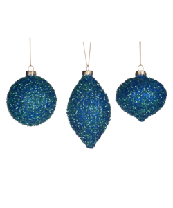 Glitter Kerstballen Zeeblauw - set van 3