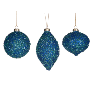 Glitter Kerstballen Zeeblauw - set van 3