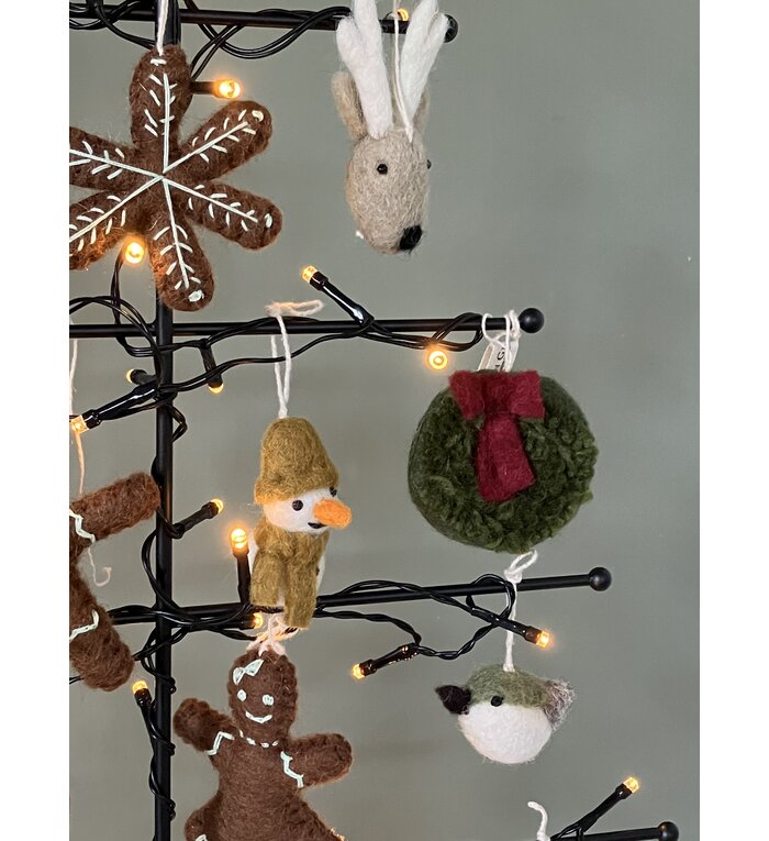 Én Gry & Sif handgemaakte vilten gingerbread boy & girl - kerstboom decoratie hangertjes