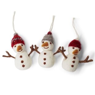 Sneeuwpoppen met wollen muts en armpjes - set van 3 kersthangertjes