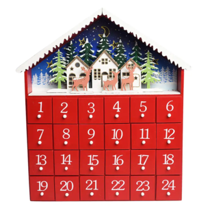 Rood Kersthuisje Adventskalender met Verlichting