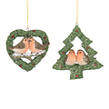 Gisela Graham London set van 2 kersthangers twee roodborstjes in een hartje en in een kerstboom
