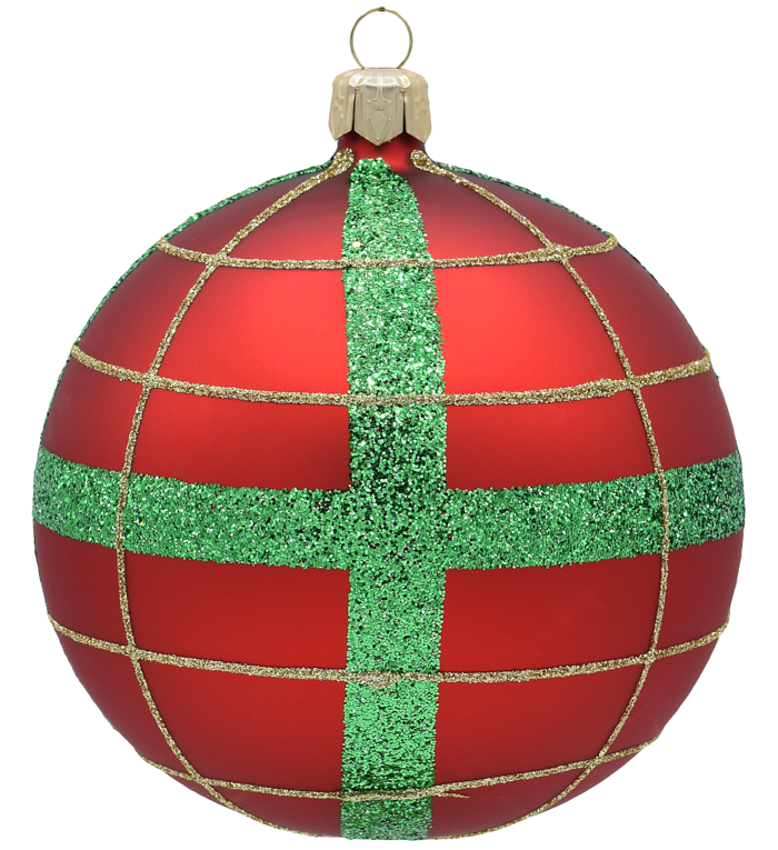 Set van 3 kerstballen mat rood met groene en gouden glitter ruit 8 cm