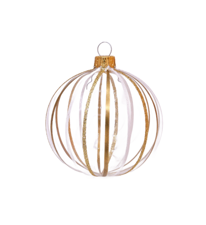 Set van 3 kerstballen transparant met gouden glitter en gouden matte strepen 8 cm