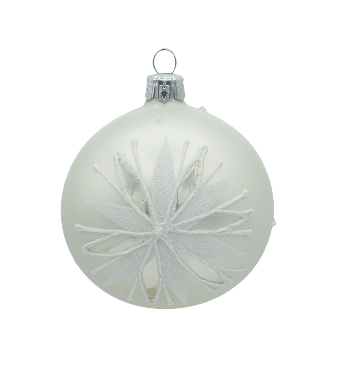 Set van 3 kerstballen mat wit met witte kerstster decoratie 8 cm