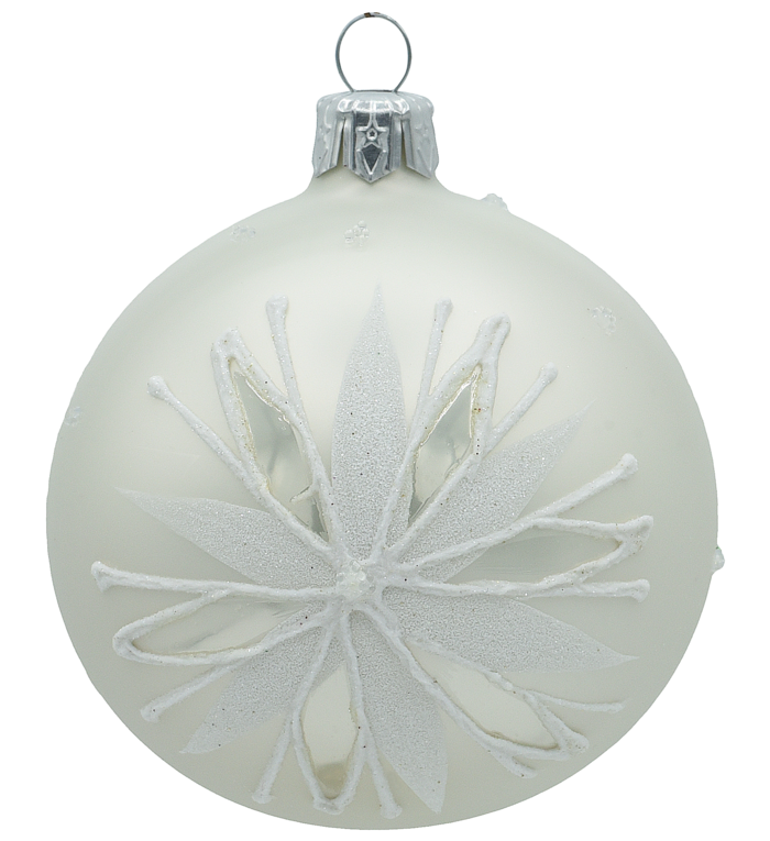 Set van 3 kerstballen mat wit met witte kerstster decoratie 8 cm