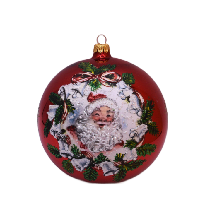 Rode glanzende kerstbal met klassieke kerstman decoratie - glas - 10 cm