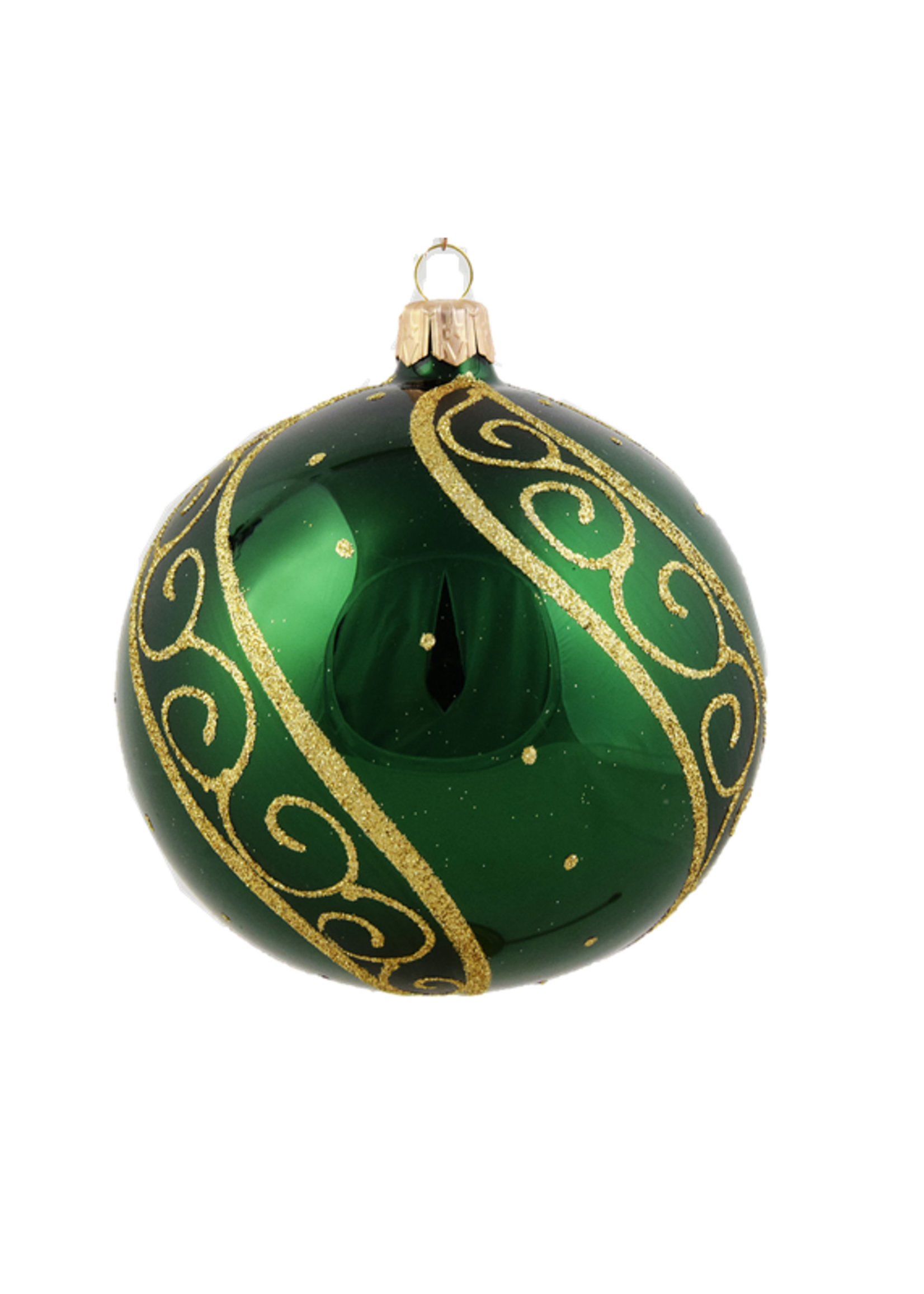 Set van 3 glanzende kerstballen groen met luxe gouden decoratie 8 cm