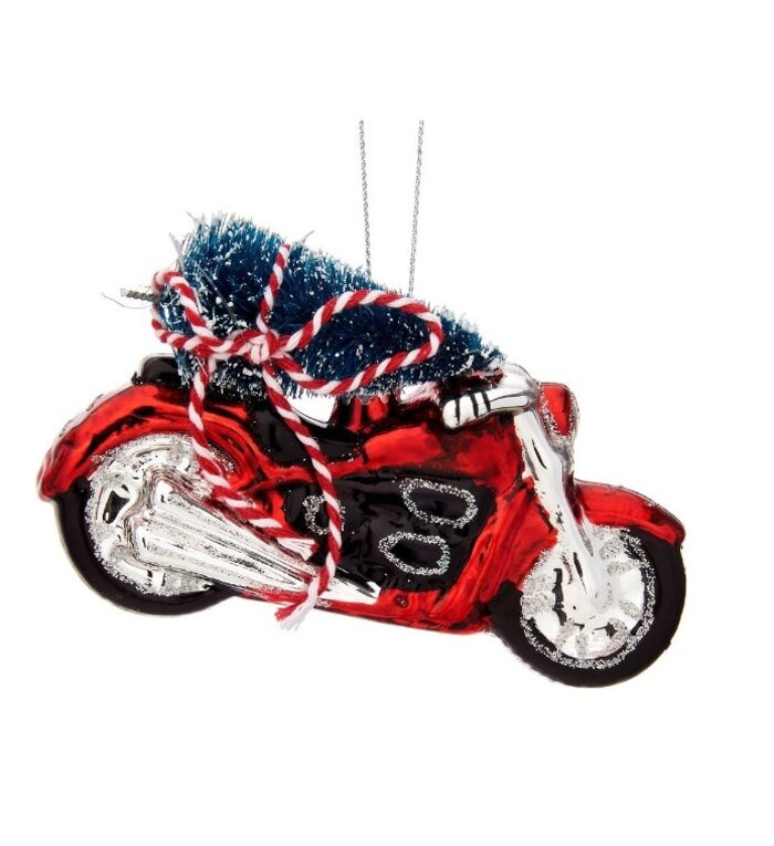 Sass & Belle motor kerstbal met kerstboom - motor kerstboomdecoratie 11 cm