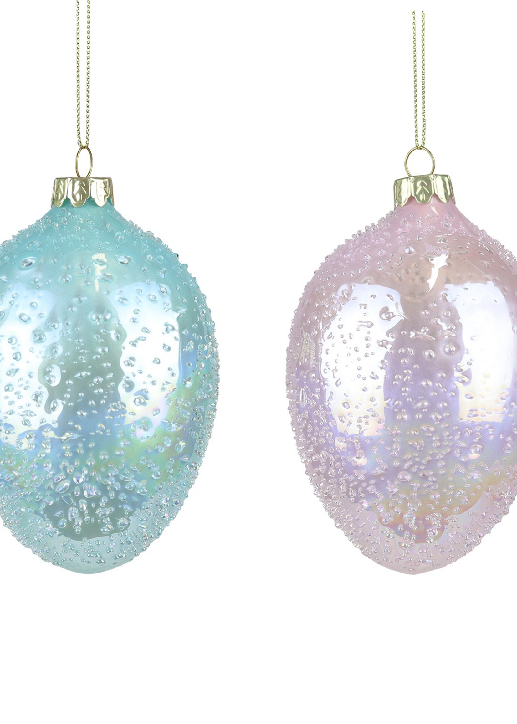 Goodwill set van twee paasei hangers van glas - roze en lichtblauw