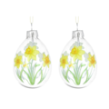 Gisela Graham London transparante paasei hangertjes van glas met Narcissen - set van 2