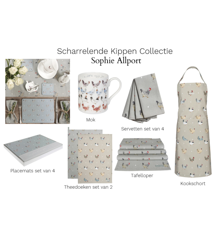 Sophie Allport set van 4 servetten uit de Kippen collectie