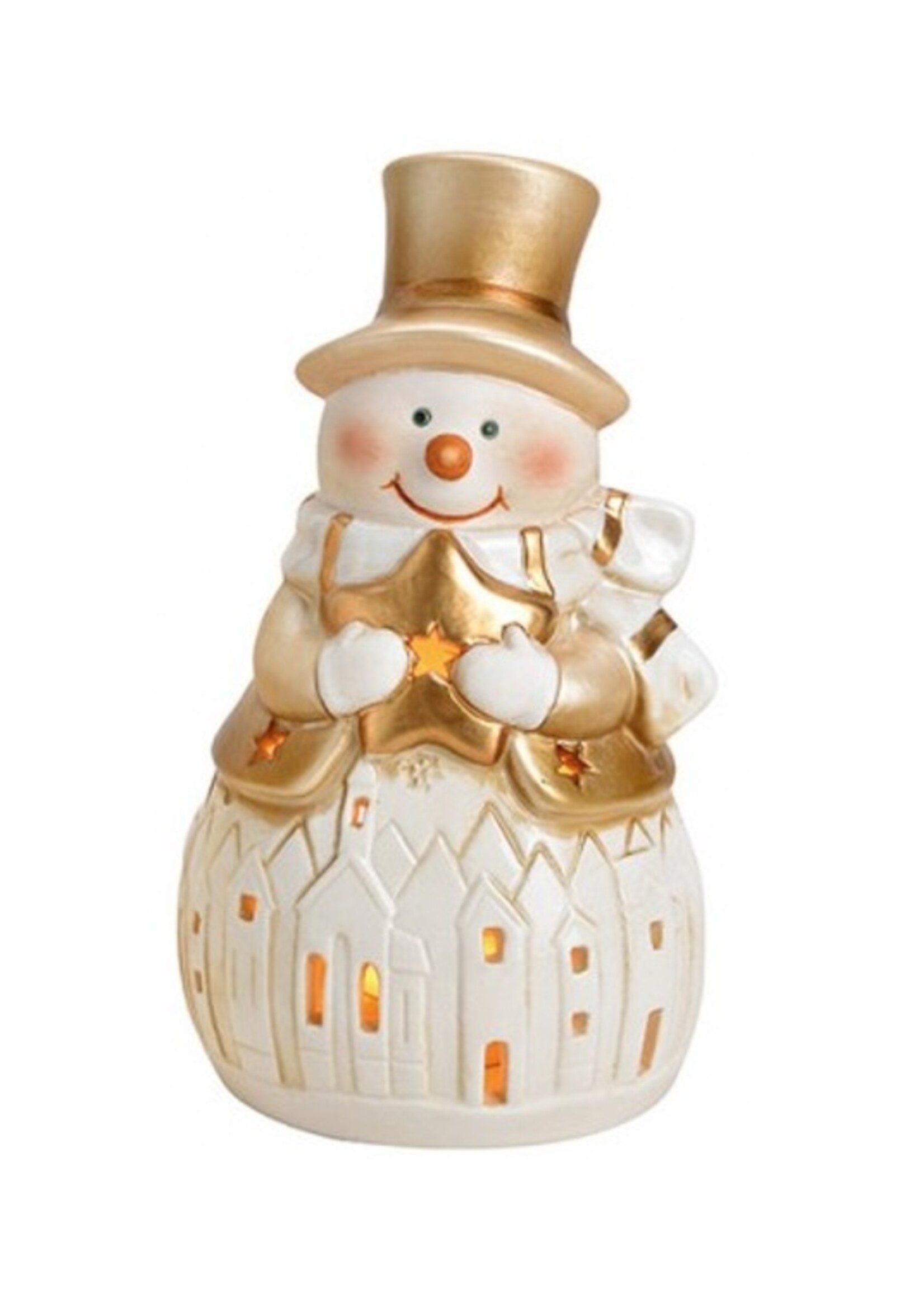 Sneeuwpop waxinelichthouder 16 cm