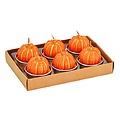 Doosje met 6  waxinelichtjes in pompoen vorm kleur oranje