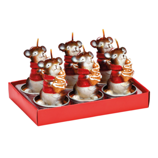 Muisje met Kerstkoekje Waxinelichtjes - set van 6 kaarsjes