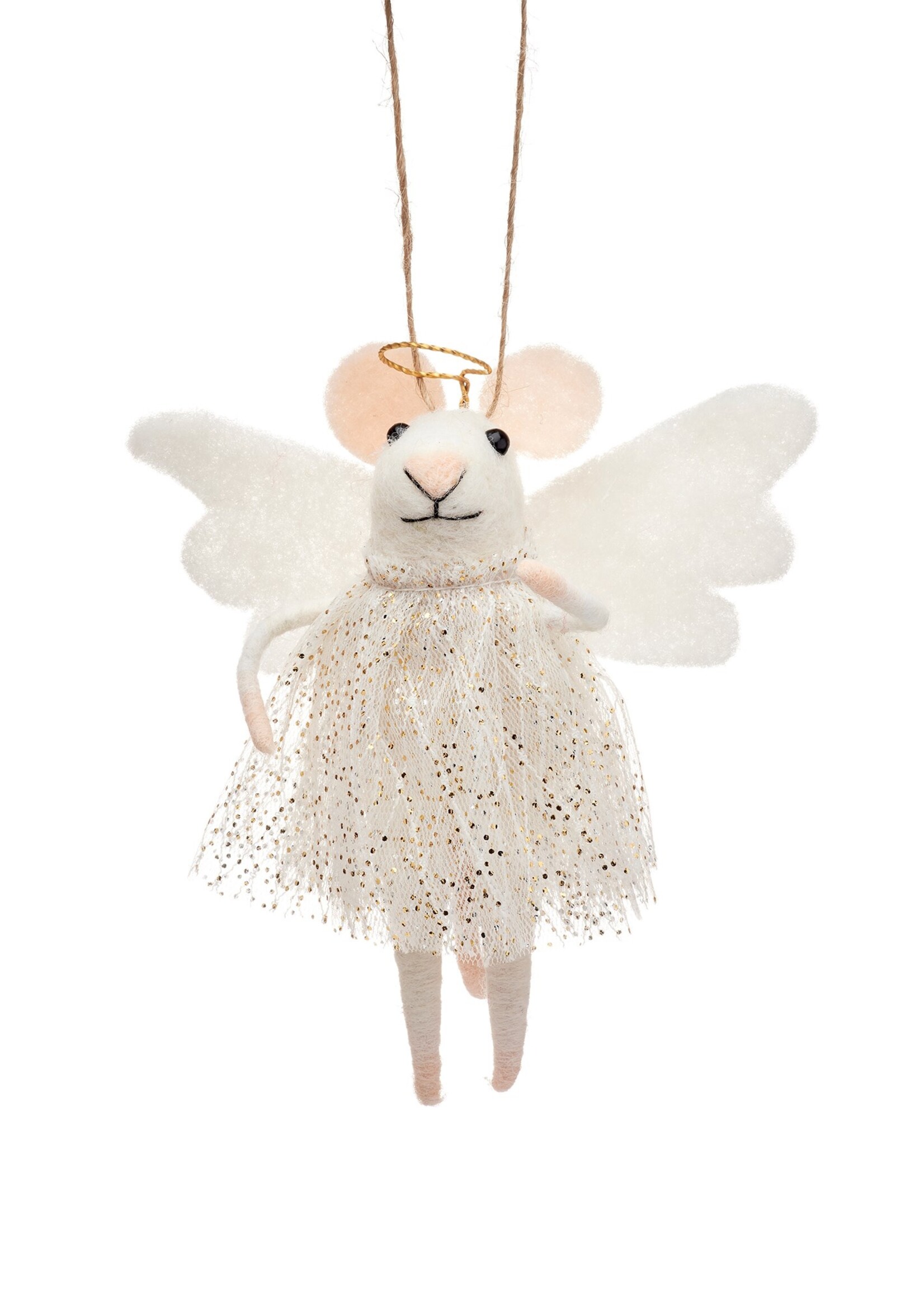 Sass & Belle kersthanger Muis Engel vilten kerstboomhanger 13 cm