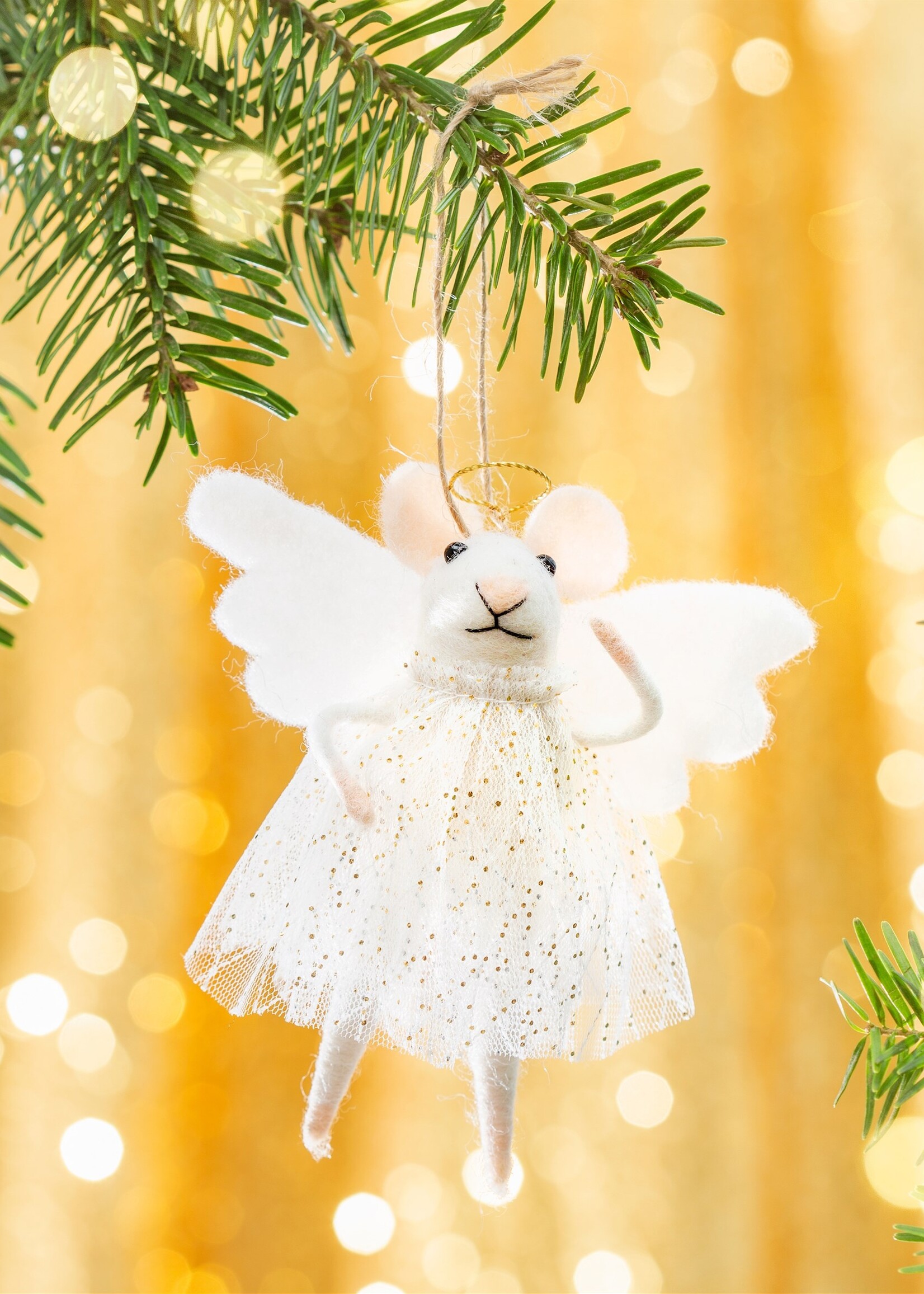 Sass & Belle kersthanger Muis Engel vilten kerstboomhanger 13 cm