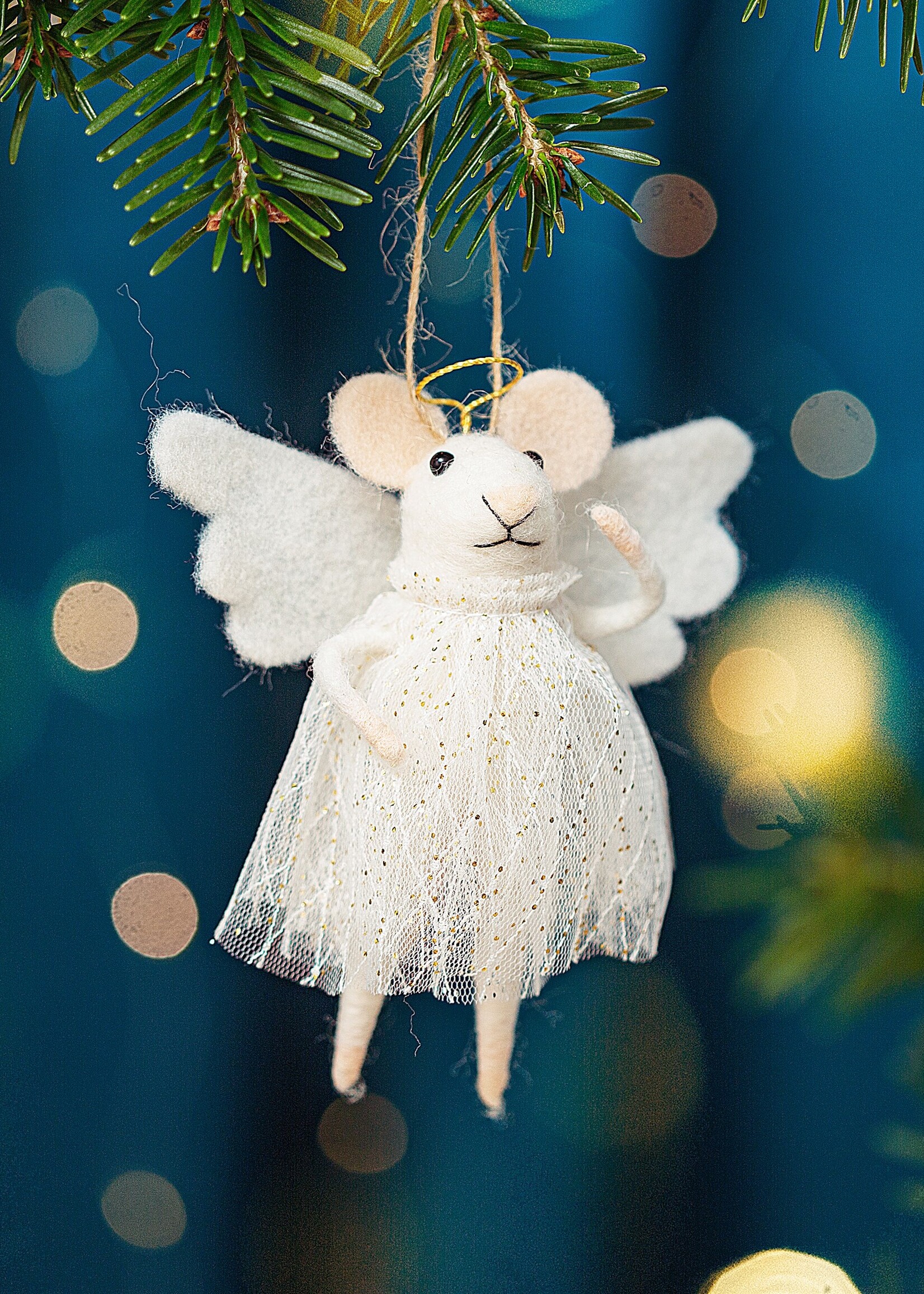 Sass & Belle kersthanger Muis Engel vilten kerstboomhanger 13 cm