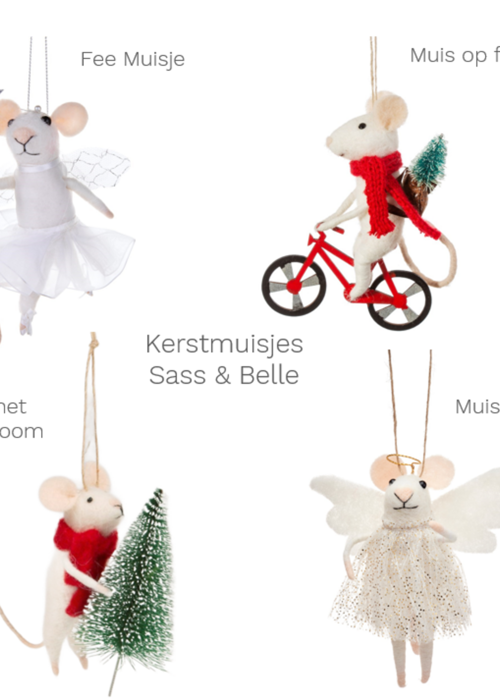 Sass & Belle kersthanger Muis Engel vilten kerstboomhanger 13 cm