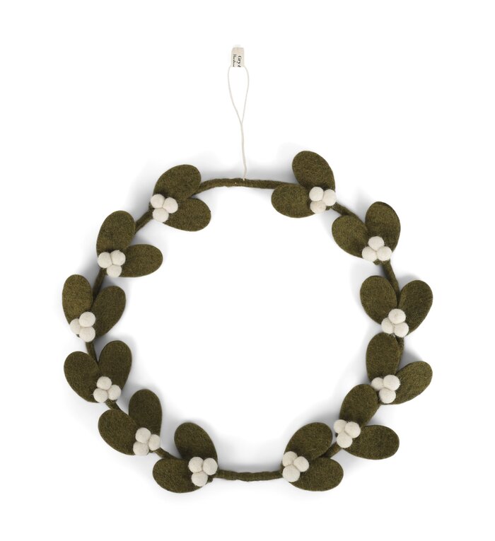 Én Gry & Sif Kerstkrans met van vilt met Mistletoe diameter 25 cm