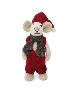 Wit Muisje met Rode Broek en Kerstmuts