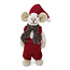Én Gry & Sif witte vilten muis met rode broek, grijze sjaal en rode kerstmuts - hangend of staand - 12 cm