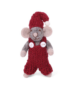 Grijs Muisje met Rode Broek en Kerstmuts