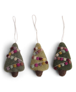 Mini Kerstboompjes met kleurige kerstslinger - set van 3