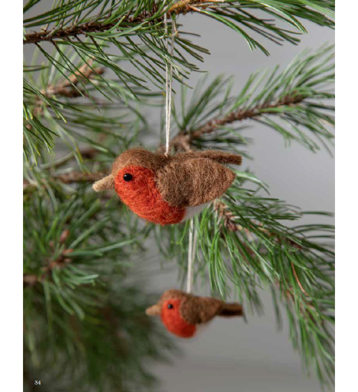 Én Gry & Sif Set van 2 handgemaakte roodborstjes kersthangertjes 7,5 en 5,5 cm