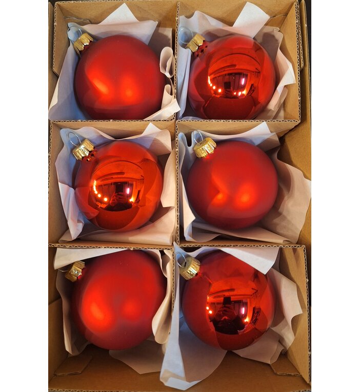 Glazen rode kerstballen mat en glanzend effen 7 cm - doosje van 6 kerstballen