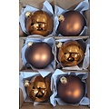 Glazen lichtbruine kerstballen mat en glanzend effen 7 cm - doosje van 6 kerstballen