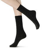 Gwen - Cashmere blend sok met kabel - Zwart