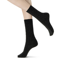 Gwen - Cashmere blend sok met kabel - Zwart
