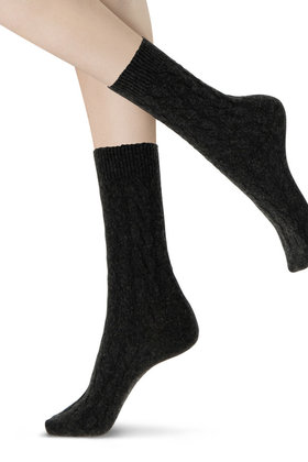 Gwen - Cashmere blend sok met kabel - Zwart