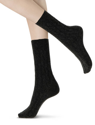 Gwen - Cashmere blend sok met kabel - Zwart