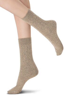 Gwen - Cashmere blend sok met kabel - Beige Melange