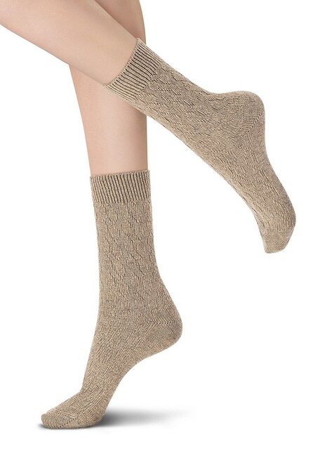 Gwen - Cashmere blend sok met kabel - Beige Melange Gwen - Cashmere blend sok met kabel - Beige Melange