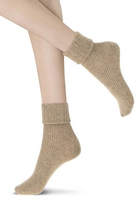 Hilda - Cashmere blend sok met omslag - Beige Melange