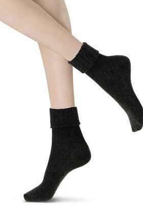 Hilda - Cashmere blend sok met omslag - Zwart