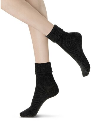 Hilda - Cashmere blend sok met omslag - Zwart