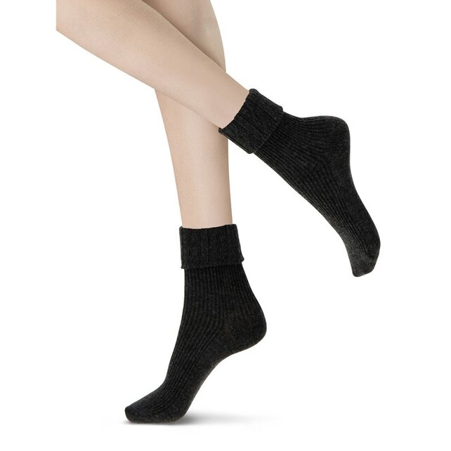 Hilda - Cashmere blend sok met omslag - Zwart