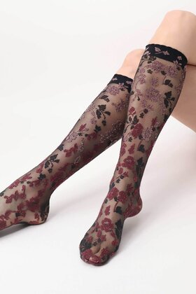 Shaded Roses - Kniekous - Bordeaux-Peony - 20 denier - One size