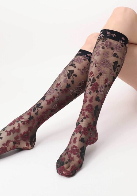 Shaded Roses - Kniekous - Bordeaux-Peony - 20 denier - One size