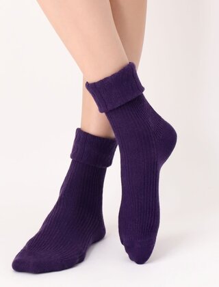 Hilda - Cashmere blend sok met omslag - Deep Violet