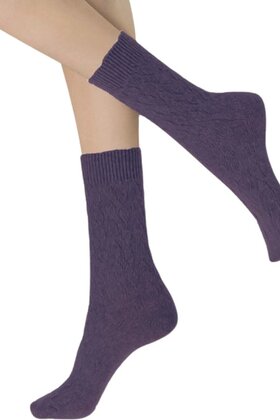 Gwen - Cashmere blend sok met kabel - Deep Violet